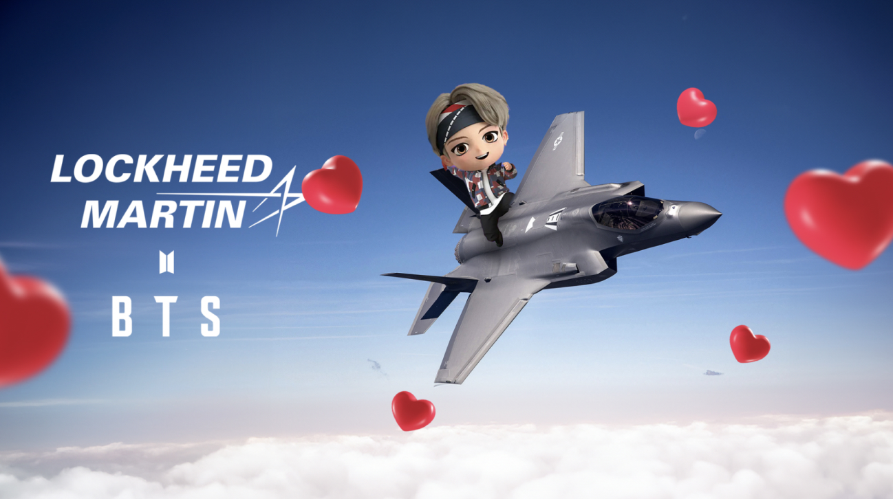 Lockheed Martin x BTS promo image featuring an F35 Jet